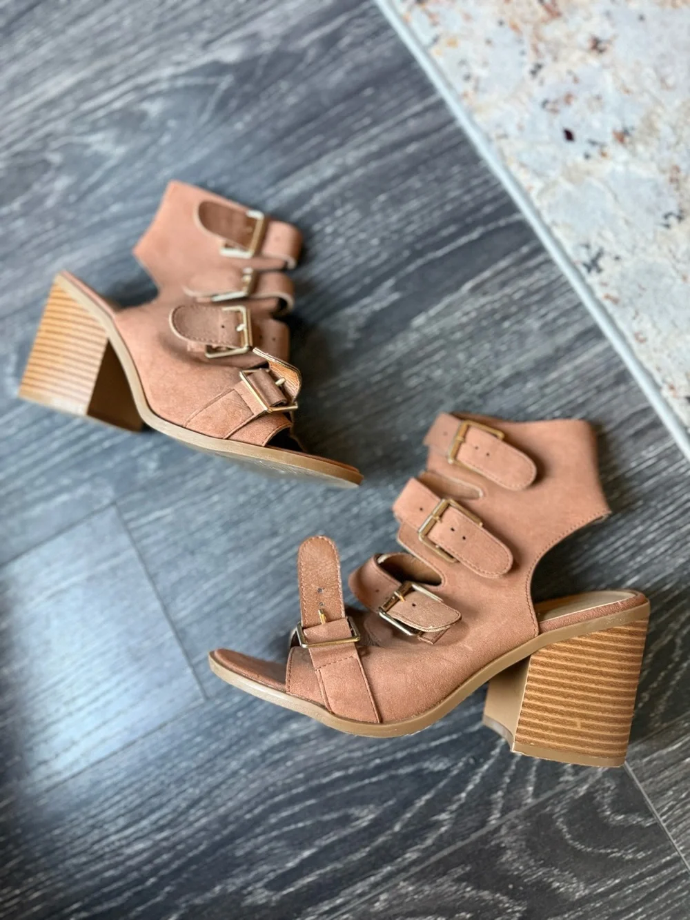 Maurices Three-Buckle Suede Block Heel Sandals - Tan
